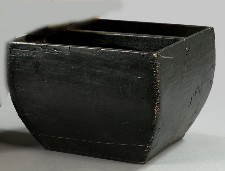 Appraisal: Provincial Black-Painted Wooden Grain Basket of square form with curvate