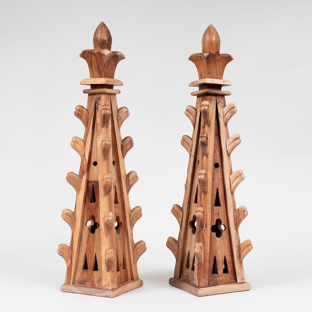 Appraisal: Two Carved Wooden Finials x x in Condition One of