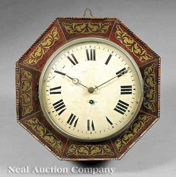 Appraisal: An English Brass Inlaid Mahogany Wall Clock c of octagonal