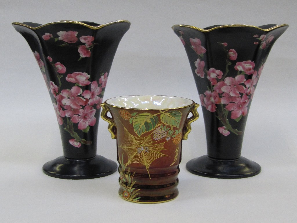 Appraisal: Carlton Ware Rouge Royal spiders web vase and a pair