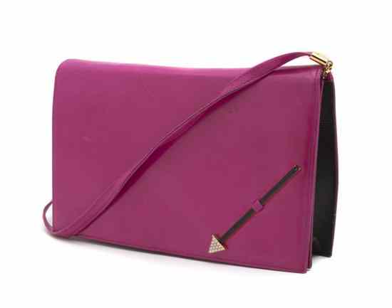 Appraisal: A Valentino Pink Leather Evening Clutch with rhinestone arrow detail