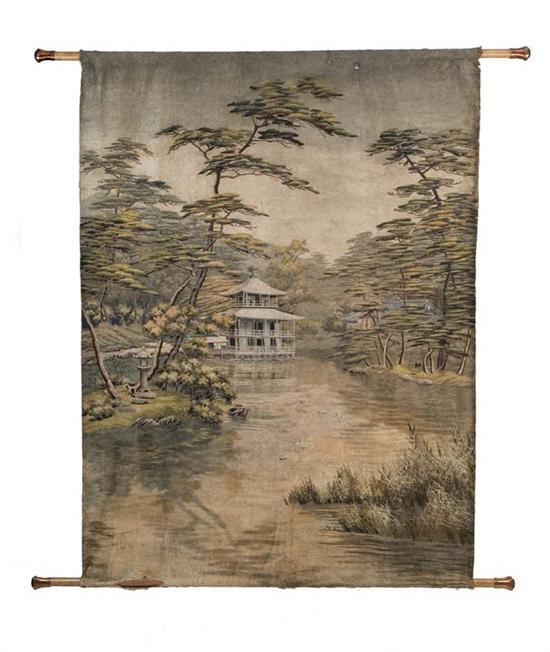 Appraisal: ORIENTAL NEEDLEWORK WALL HANGING Probably Japanese th century silk Depicting