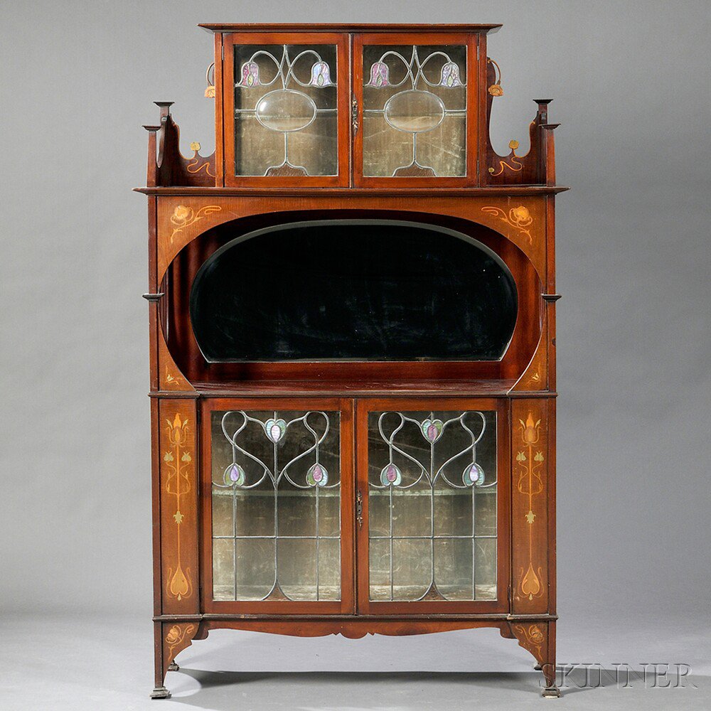 Appraisal: Art Nouveau Cabinet in the Manner of Shapland Petter Mahogany