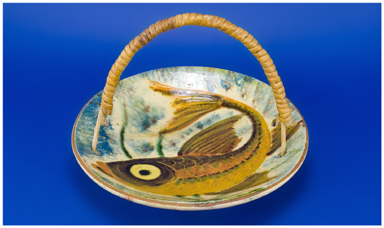 Appraisal: French Majolica Bread Dish Terracotta with Scrafitto and Impasto Fish