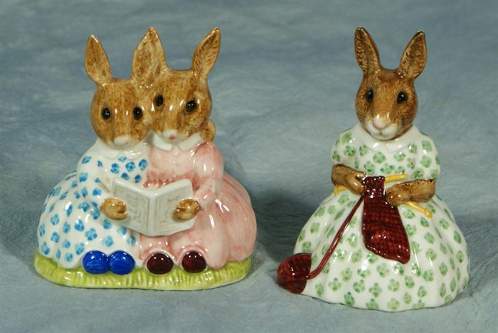 Appraisal: Two Royal Doulton Bunnykins figurines Story time Busy Needles no