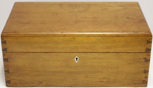 Appraisal: SHAKER WRITING BOX PINE FITTED INTERIOR DOVETAIL CONSTRUCTION DIAMOND ESCUTCHEON