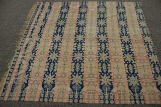 Appraisal: Woven coverlet blue pink green and white with repeating bird