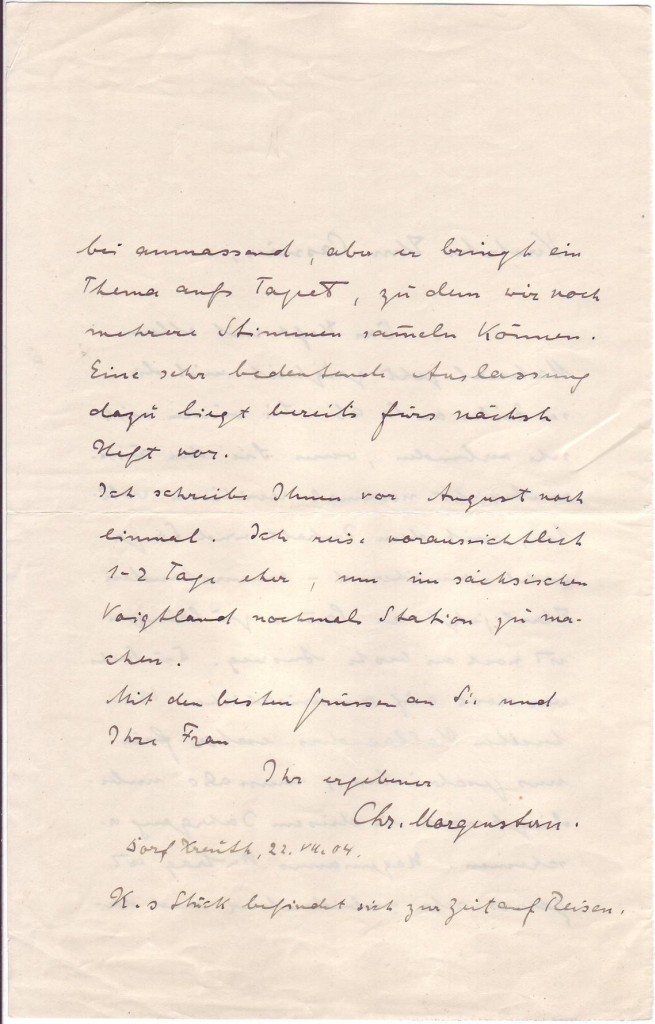 Appraisal: MORGENSTERN CHRISTIAN Autograph Letter Signed Chr Morgenstern to Esteemed Mr