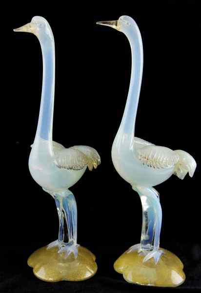 Appraisal: Pair of Exceptional Murano Glass Birdselegant long necked birds with