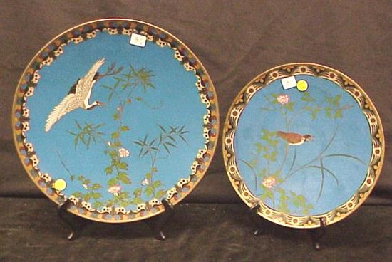 Appraisal: Two c cloisonn chargers one with flying crane decoration d