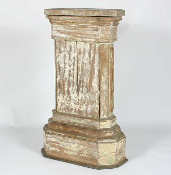 Appraisal: Architectural wooden pedestal distressed whitewash surface with applied elements H