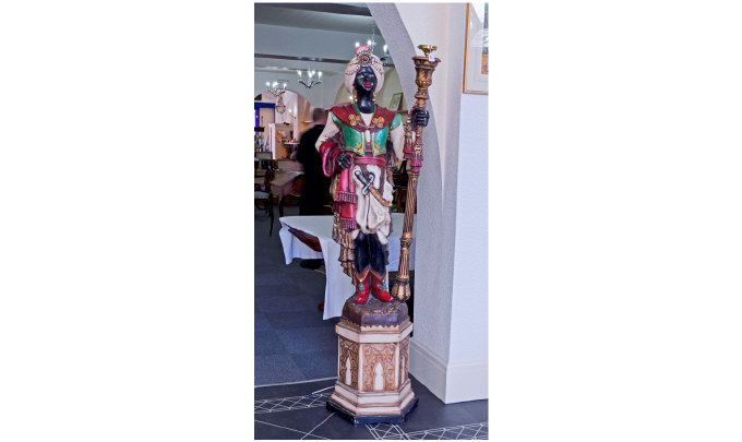 Appraisal: Large Blackamoor Painted Figure Lamp In the form of an