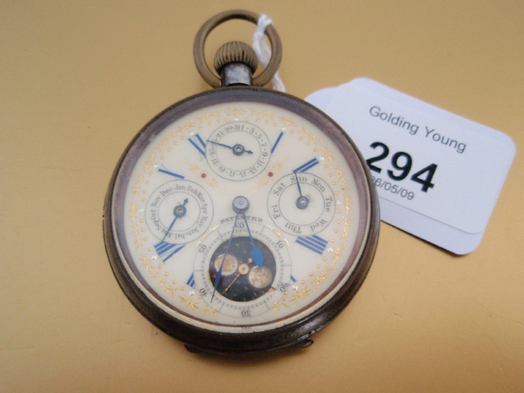 Appraisal: A base metal open face pocket watch the dial showing