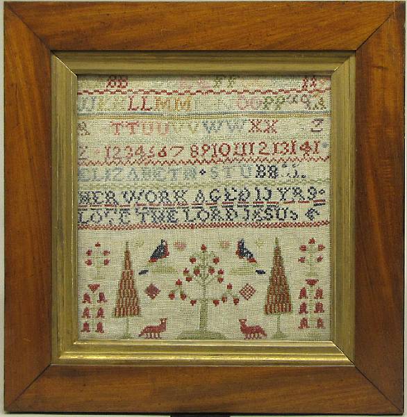 Appraisal: A framed needlework alphabet sampler Elizabeth Stubb th century The