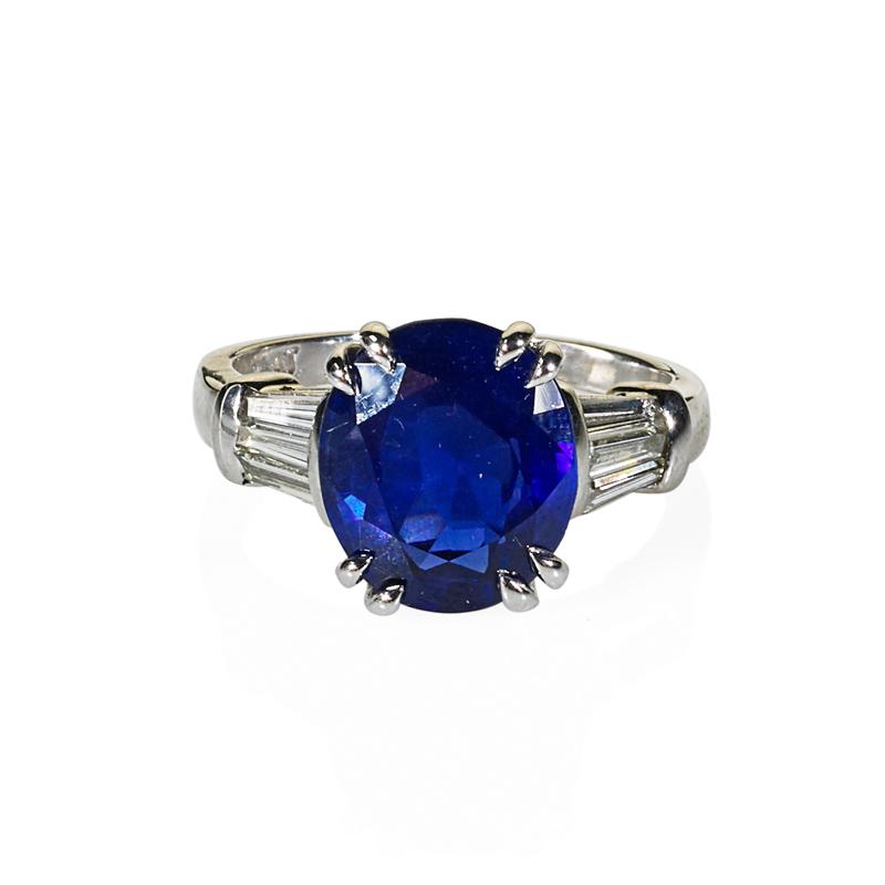 Appraisal: CTS UNTREATED BLUE BURMA SAPPHIRE RING Oval mixed cut velvety