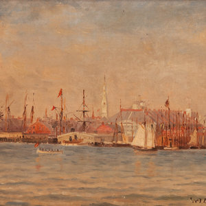 Appraisal: Walter F Lansil American - Harbor Scene Oil on Board