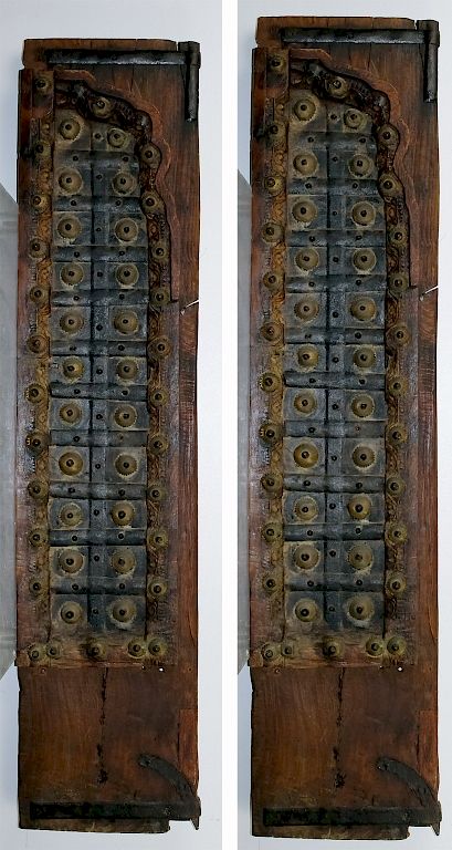 Appraisal: Antique PAIR Wood Metal Door Temple Fragments Pair of antique