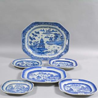 Appraisal: Six Canton Porcelain Octagonal Platters th century imperfections wd to