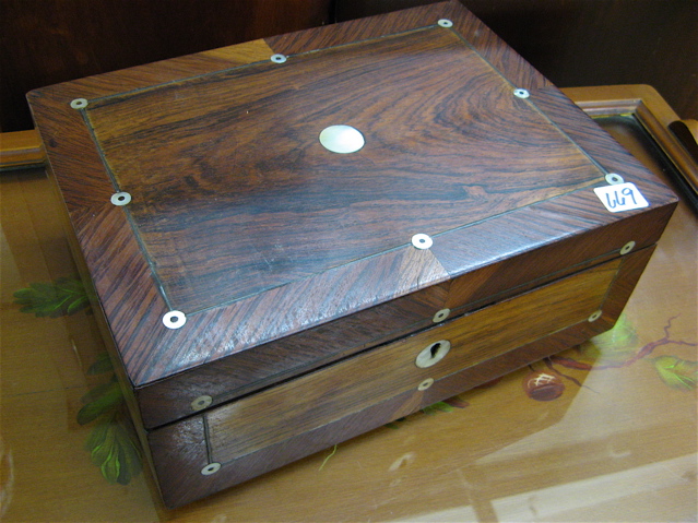 Appraisal: AN ENGLISH ROSEWOOD LAP DESK inlaid with Mother of Pearl