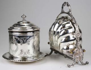 Appraisal: Rogers silverplated folding biscuit box serving dish and English Victorian