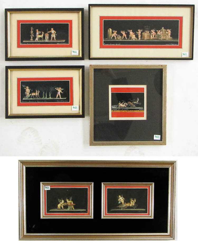 Appraisal: SIX POMPEIIAN WATERCOLORS ON PAPER various scenes Three watercolors signed