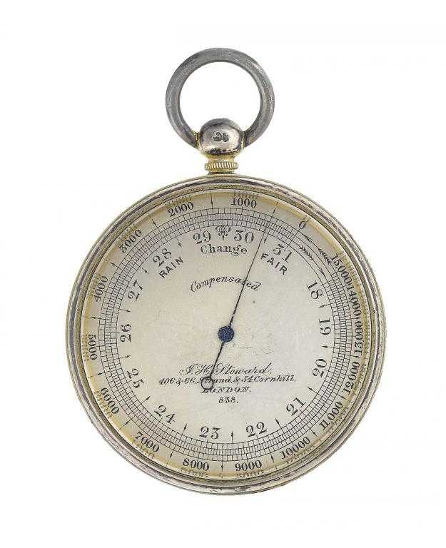 Appraisal: AN ENGLISH SILVER POCKET ANEROID BAROMETER BY J H STEWARD