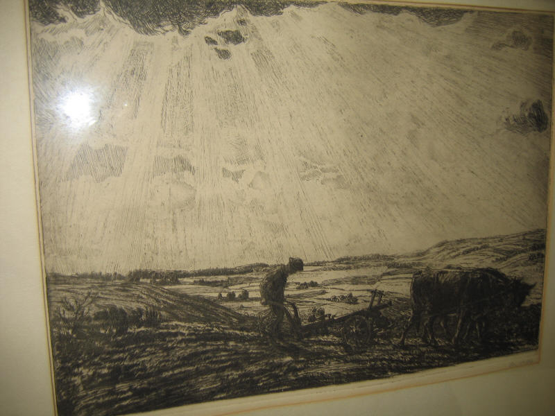 Appraisal: HEINRICH OTTO GERMAN - Man plowing a field etching pencil