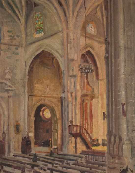 Appraisal: J Padilla Spanish th century Cathedral Interior oil on canvas