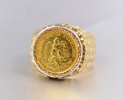 Appraisal: PESO GOLD COIN RING Bezel set in k gold ring