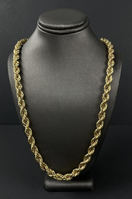 Appraisal: Thick k Gold Rope Necklace mm Width Weight g