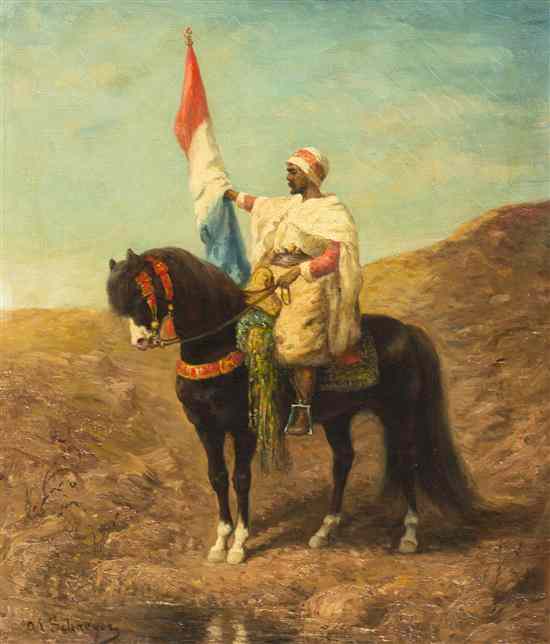 Appraisal: Adolf Schreyer German - Arab Horse and Soldier oil on