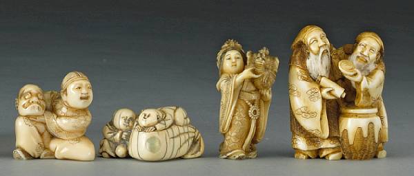 Appraisal: Four ivory figural studies The first th Century depicting two