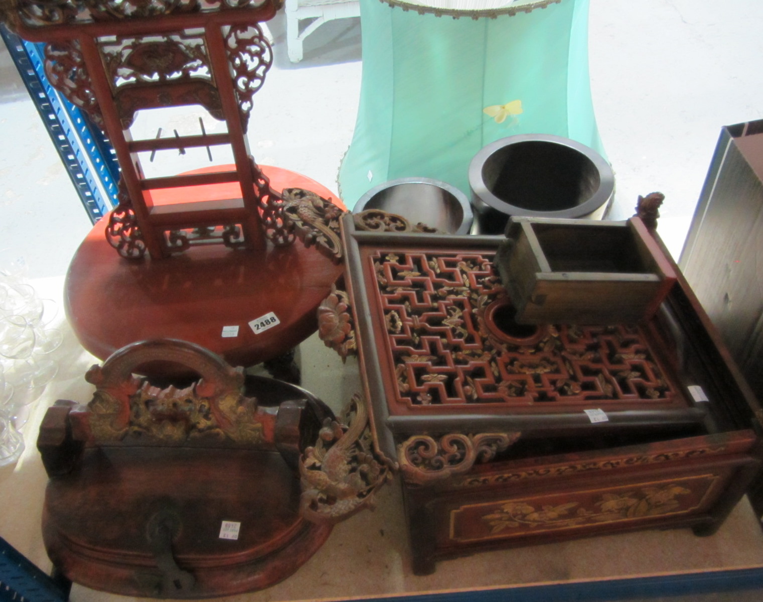 Appraisal: A red painted hardwood stand together with two red painted