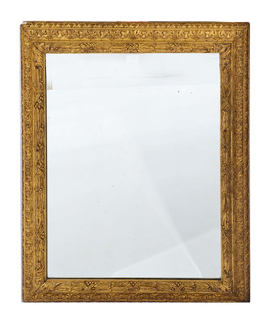 Appraisal: th Century carved giltwood frame wall mirrorwith leaf designs of