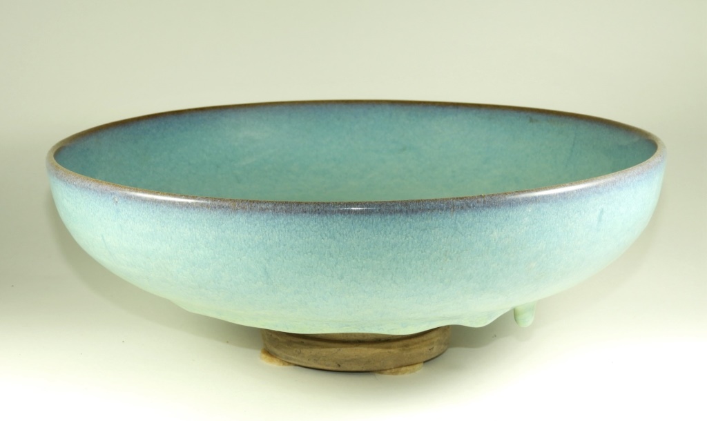 Appraisal: CHINESE JUNYAO POWDER BLUE GLAZE EARTHENWARE BOWL China Qing DynastyFinished