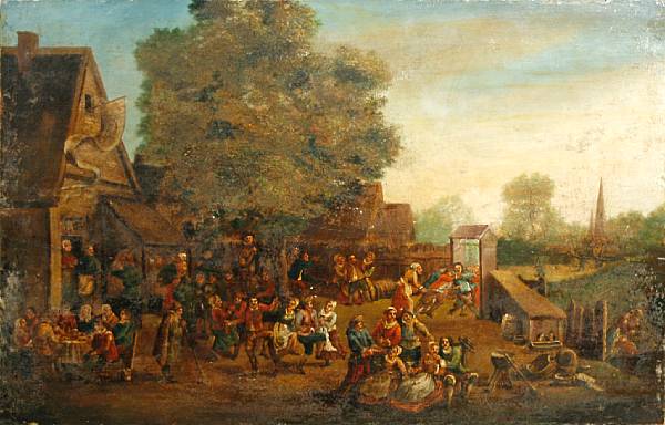 Appraisal: Dutch School Merry-making outside an inn oil on panel x