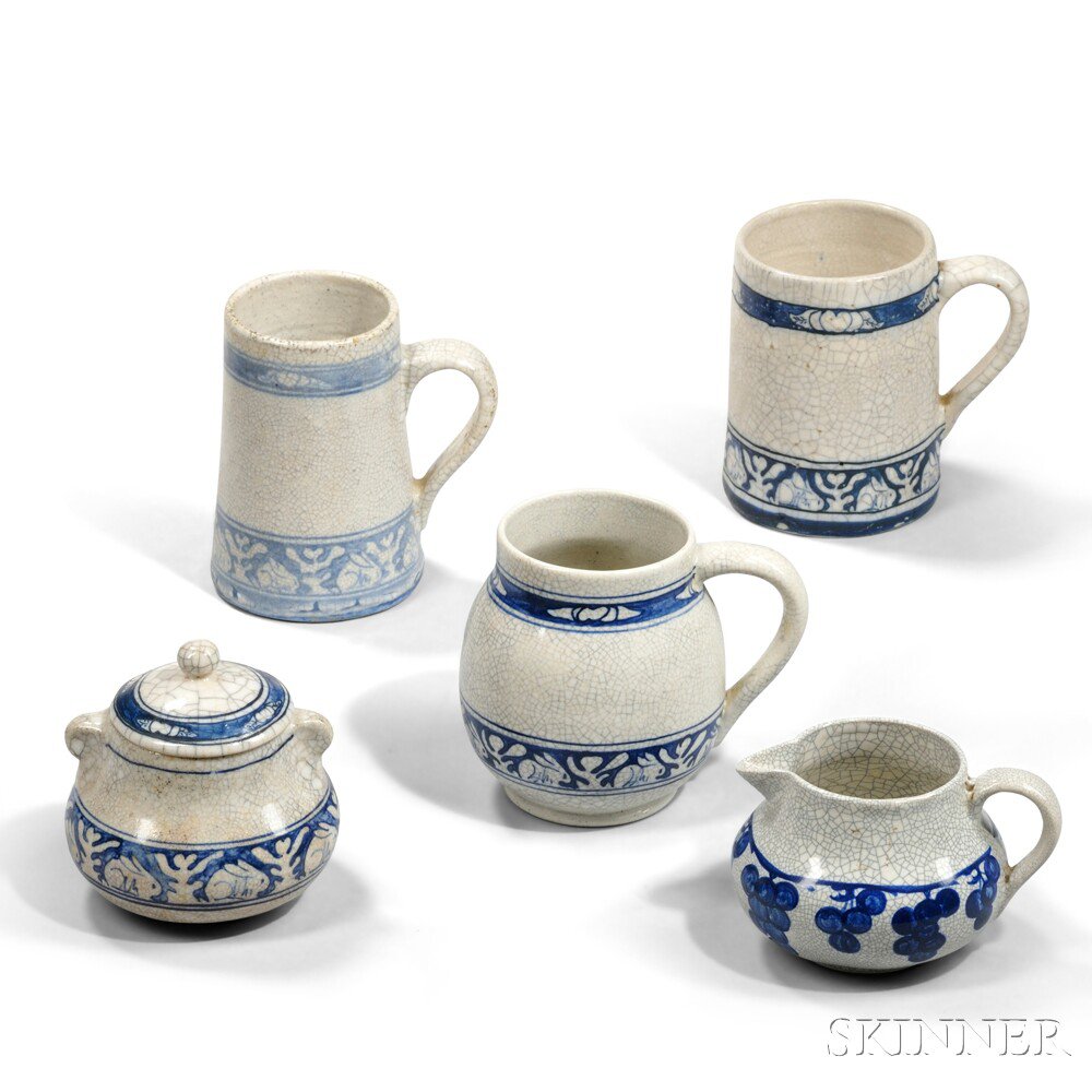 Appraisal: Five Dedham Pottery Tableware Items Glazed earthenware Dedham Massachusetts -