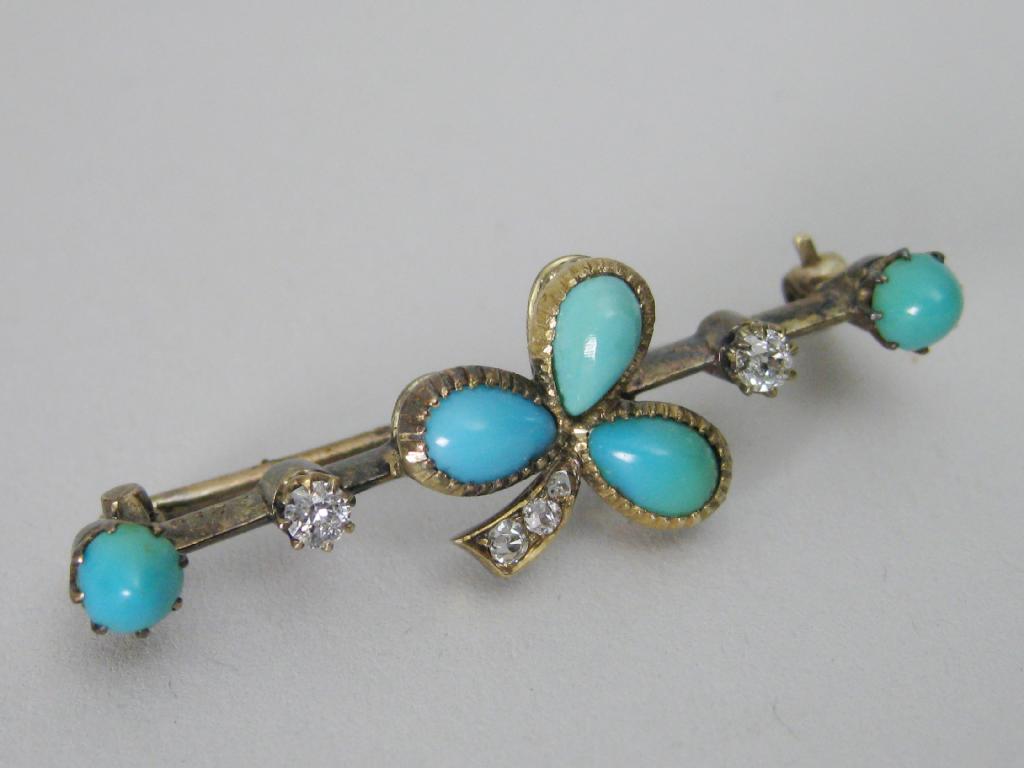 Appraisal: A Victorian Brooch with clover leaf set turquoise and diamonds