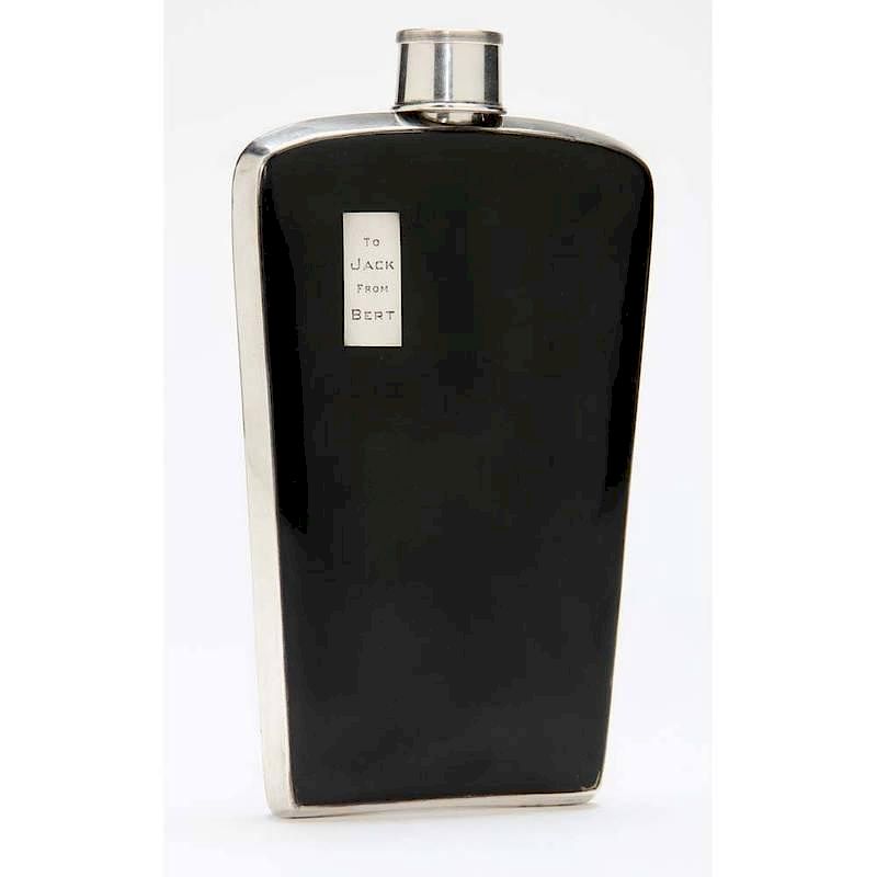 Appraisal: Art Deco Sterling Silver Flask by Napier enameled front and