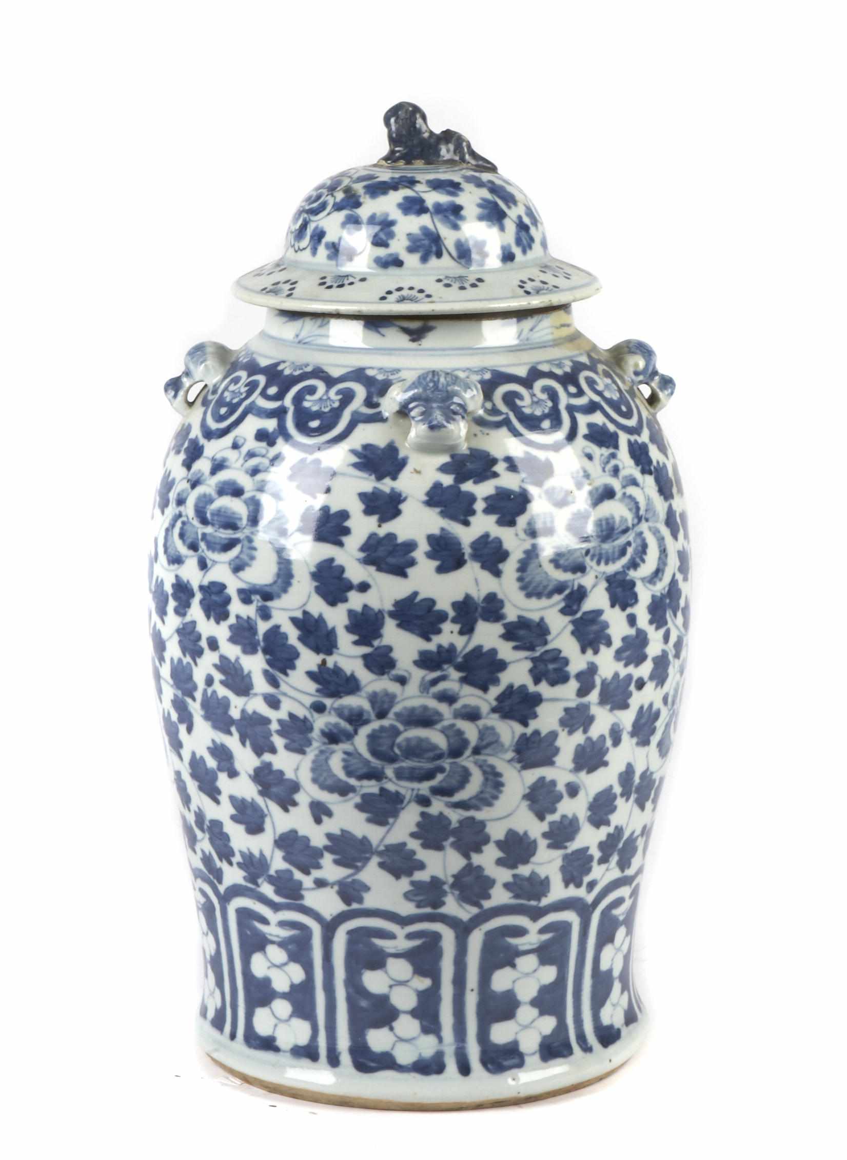 Appraisal: A large blue and white jar with top th centuryheight