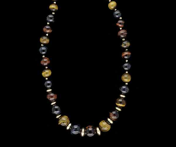 Appraisal: k Tiger's-Eye and Hawk's-Eye Beaded Necklace k yellow gold necklace