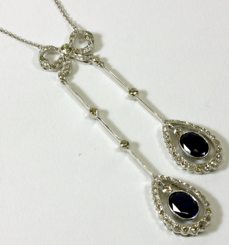 Appraisal: SAPPHIRE DIAMOND AND EIGHTEEN KARAT WHITE GOLD PENDANT NECKLACE The