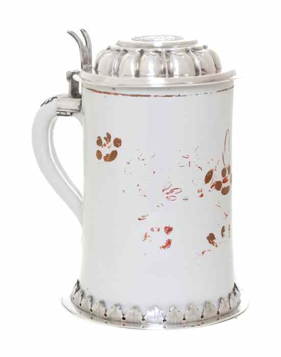 Appraisal: A German Silver Mounted Porcelain Stein having a floriform circular