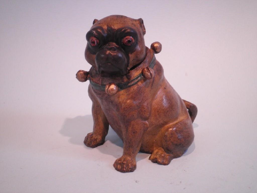 Appraisal: A cold painted bronze inkwell in the form of a