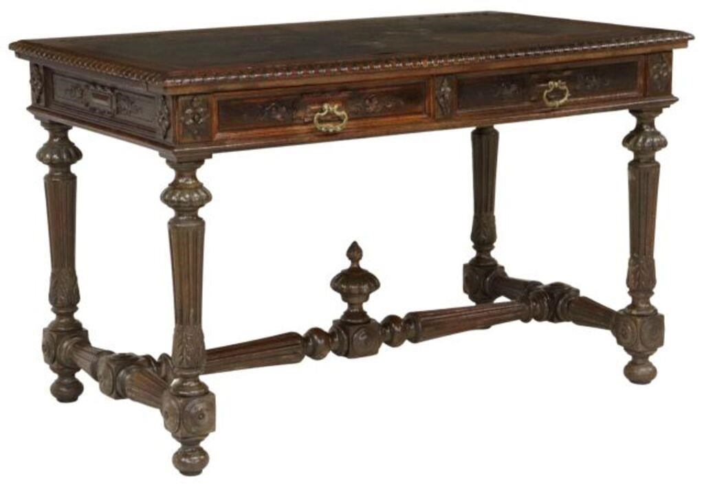 Appraisal: French writing desk late th c inset worn leather writing