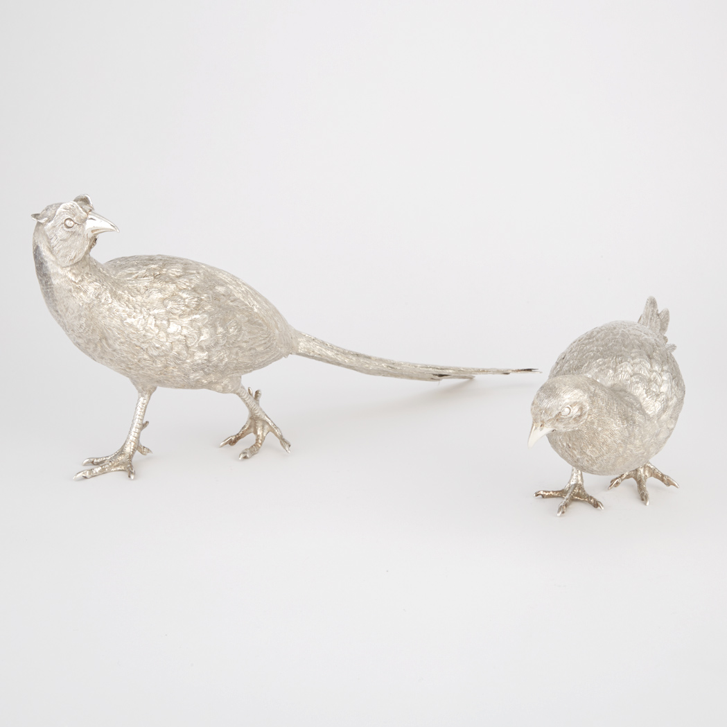 Appraisal: Pair of English Sterling Silver Figures of Pheasants C F