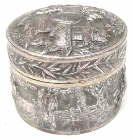 Appraisal: CHINESE EXPORT SILVER COVERED BOX c - round with village