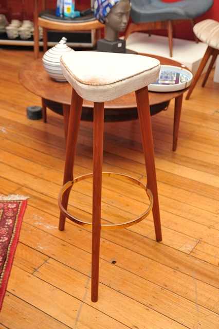 Appraisal: SOL SHAPIRO - A SET OF THREE UPHOLSTERED STOOLS teak