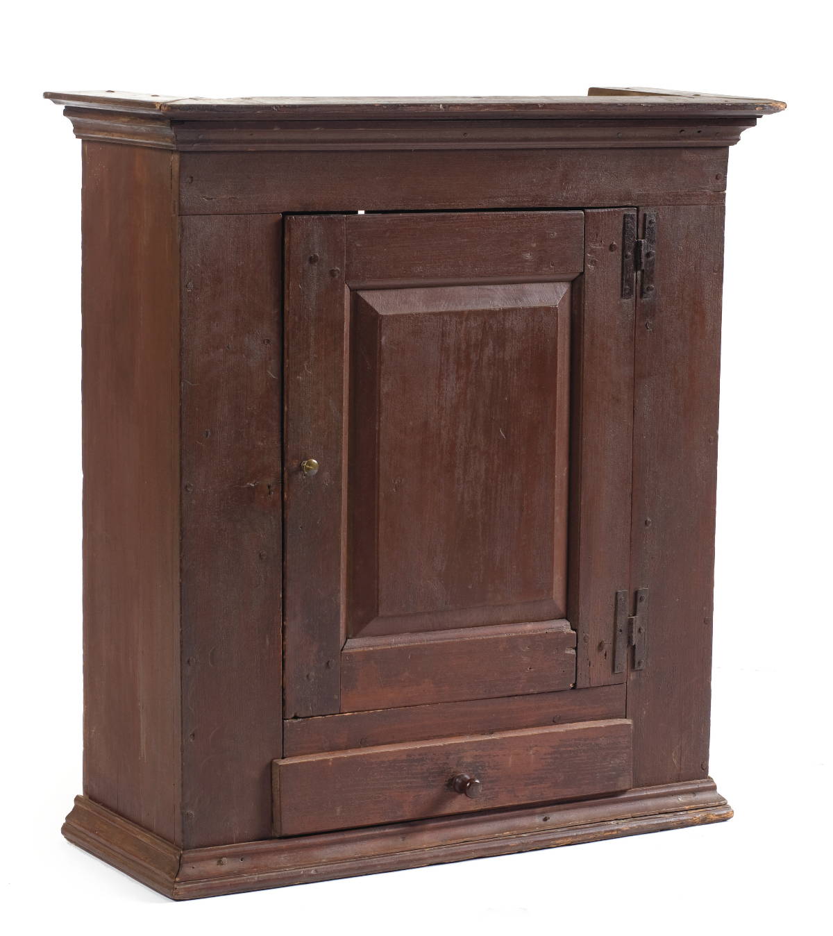 Appraisal: EARLY PENNSYLVANIA GERMAN HANGING WALL CUPBOARD IN BROWN PAINT The