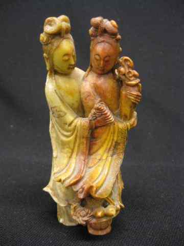 Appraisal: Chinese Carved Soapstone Figurine of TwoWomen excellent